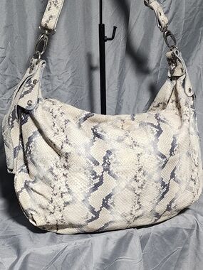 Jenrigo Leather Python Snake Embossed Print Slouchy Hobo Bag Shoulderbag Purse